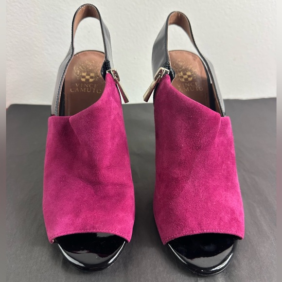 Vince Camuto Kaela sling back heels pink suede & black patent leather Sz 8.5M - Picture 3 of 13